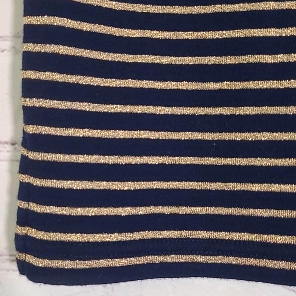 Ralph Lauren Green Tag Navy Blue & Gold Striped Quarter Sleeve Top Womens Size S - Picture 8 of 12